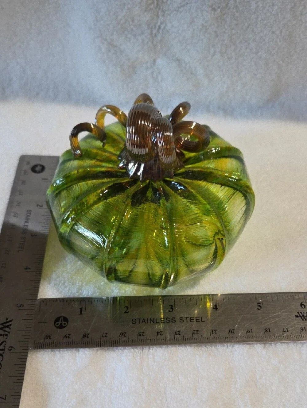 Luke Adams Glassblowing Studio Hand Blown Glass Pumpkin Green NWOT